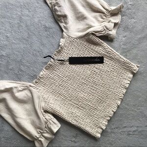 NWT Candidly Chan Linen Smocked Puff Sleeve Top XS